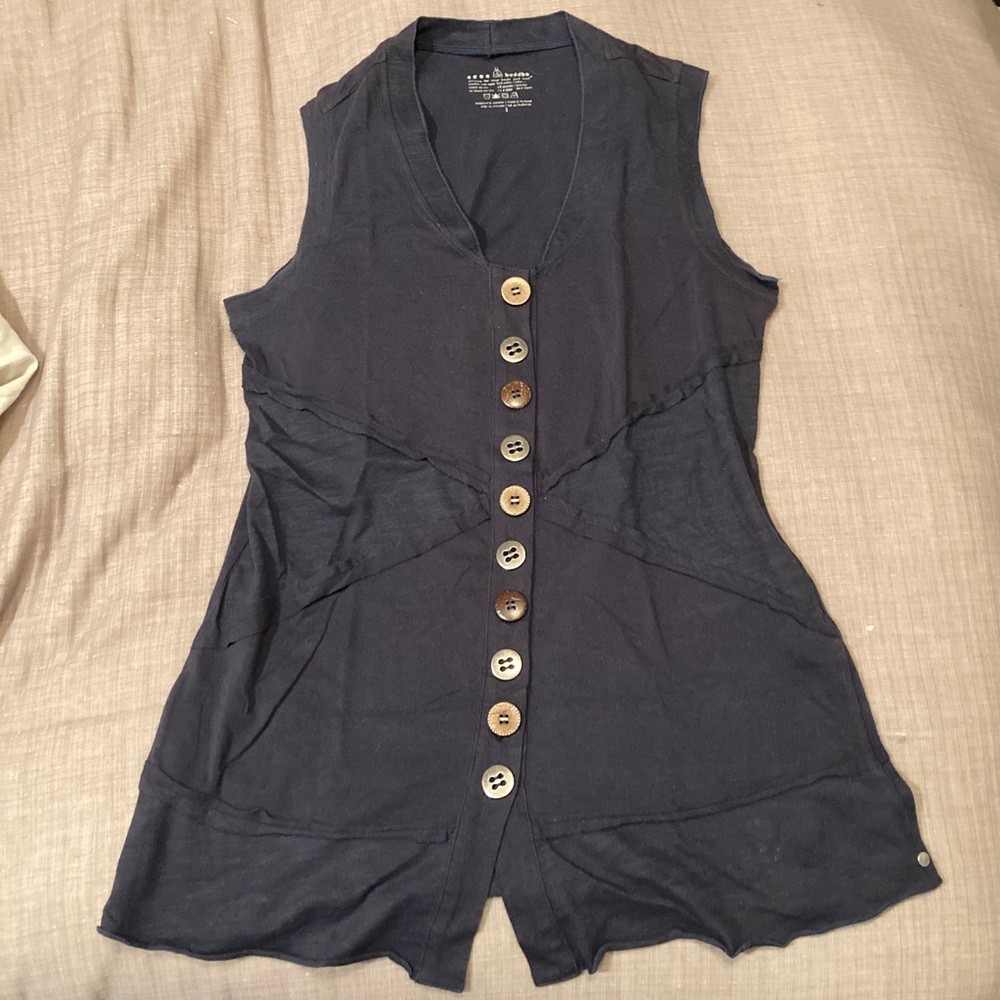 Neon Buddha Button Up Navy Tunic Vest